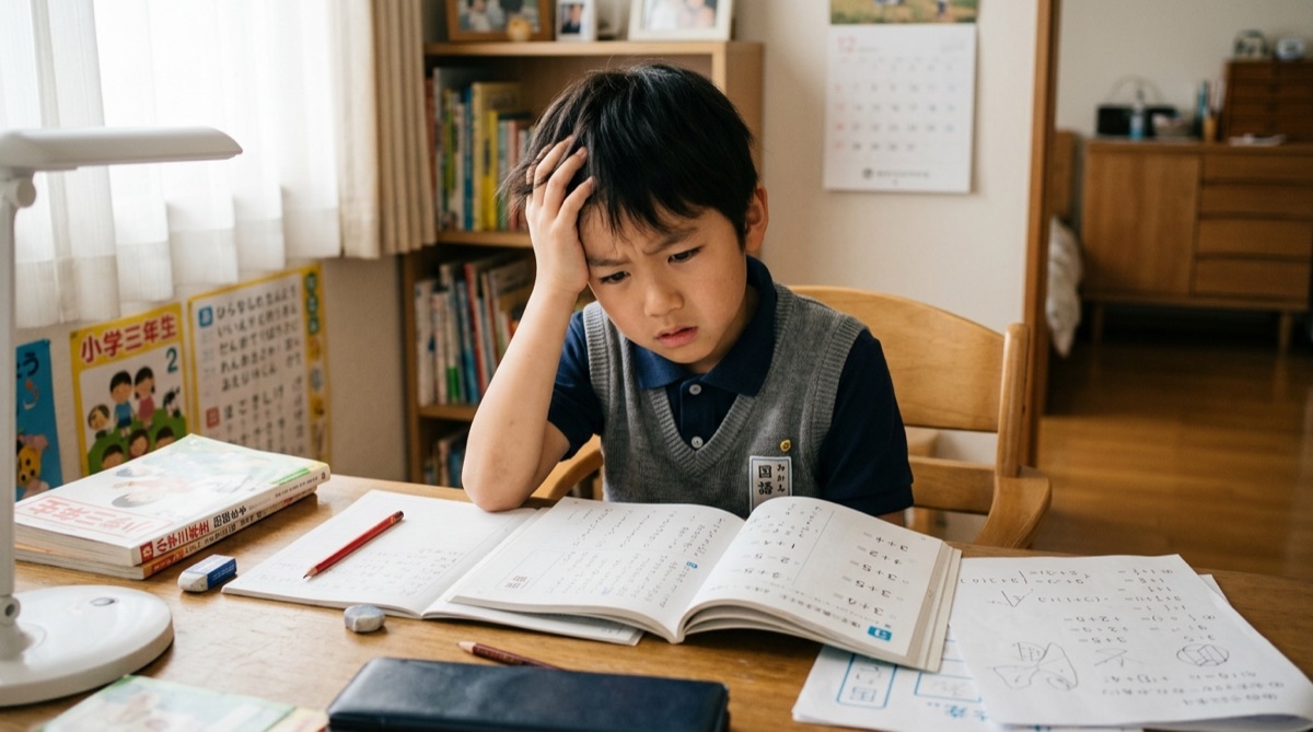 勉強に向かえず苦しむ不登校の子どものイメージ